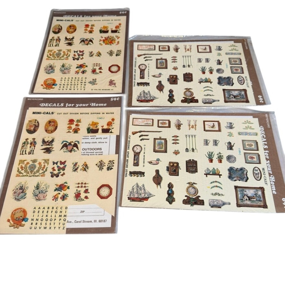 VTG Meyercord Mini-Cals Water Decals Vintage Americana 4pk‎ 1976 Home -4 Packs